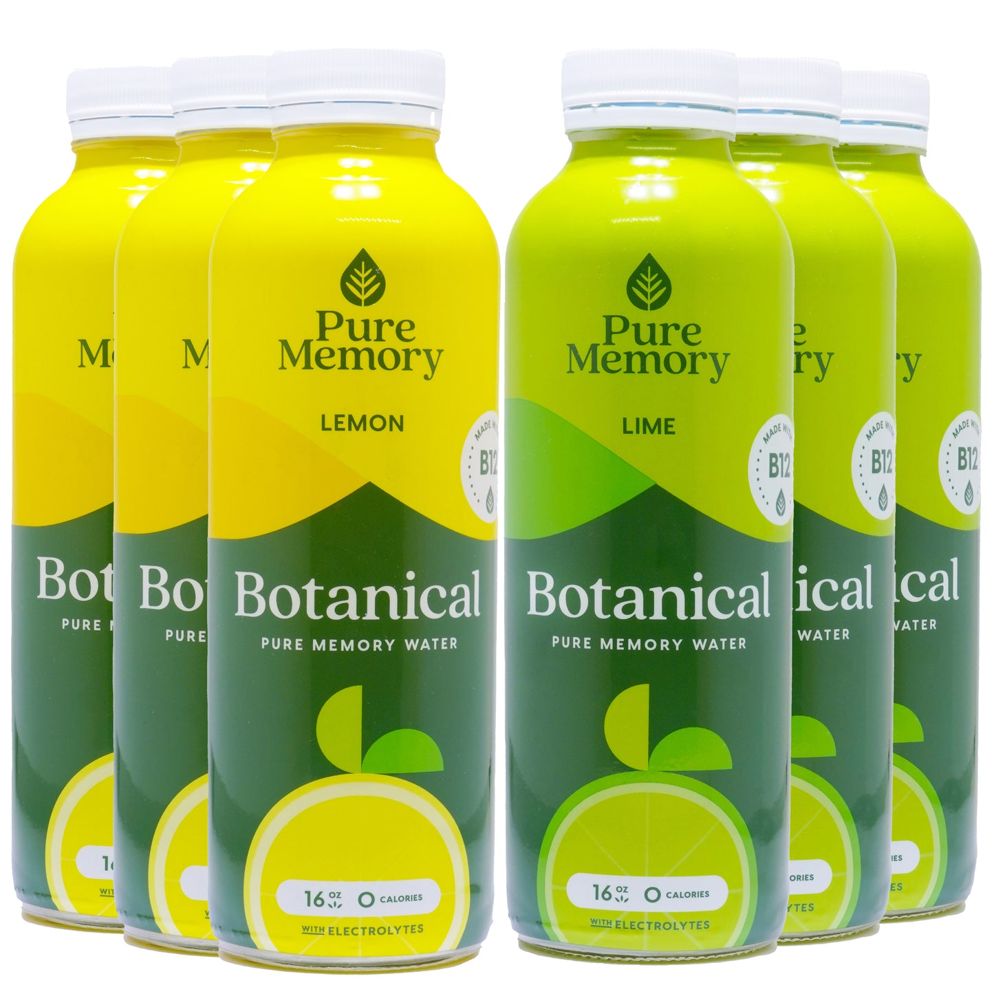 16oz Botanical Pure Memory Water  Combo 6 Pack Qty 3 -LEMON Qty 3 -LIME