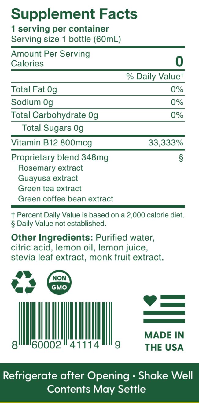 2oz Pure Memory Botanical Energy Shot Qty 6 - LEMON