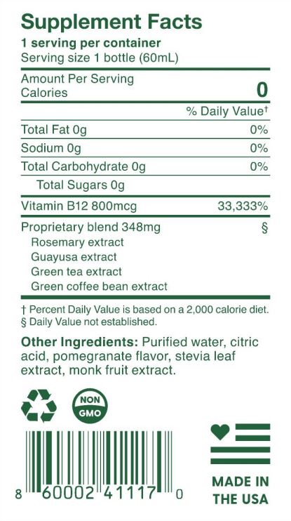 2oz Pure Memory Botanical Energy Shot Qty 6 – POMEGRANATE